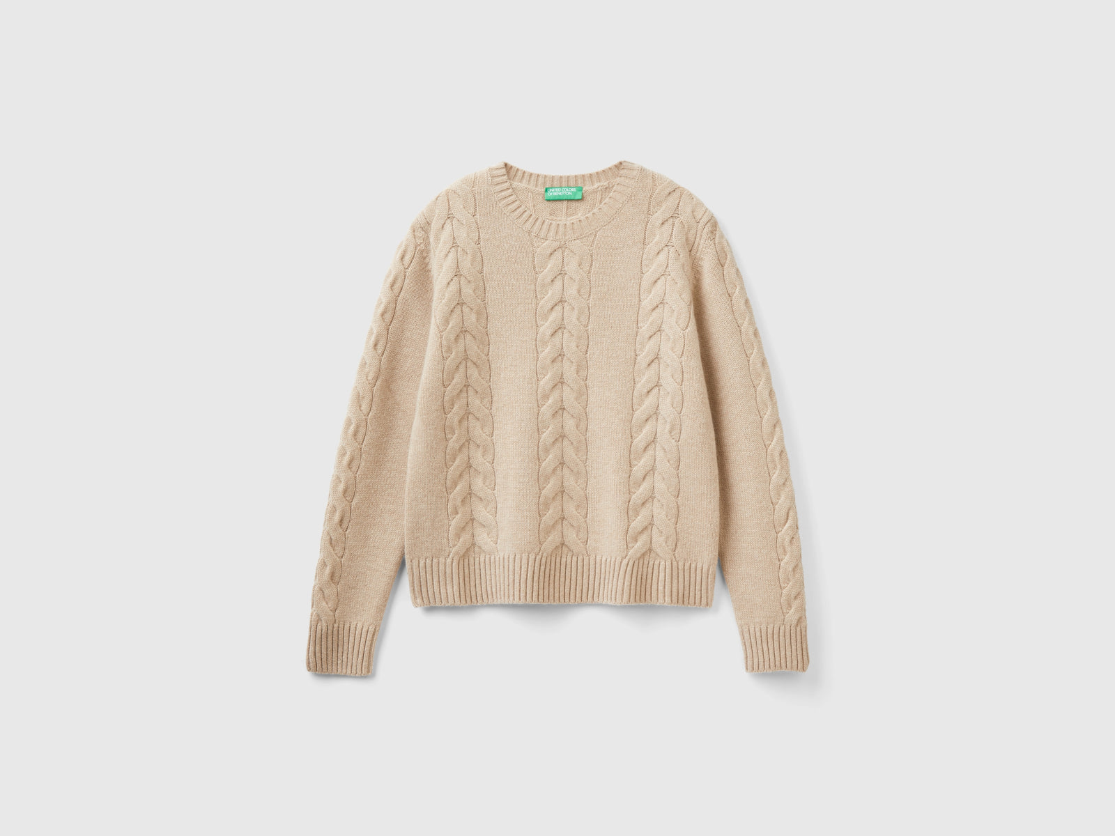 Maglia a trecce in puro cashmere da donna beige | Benetton Outlet