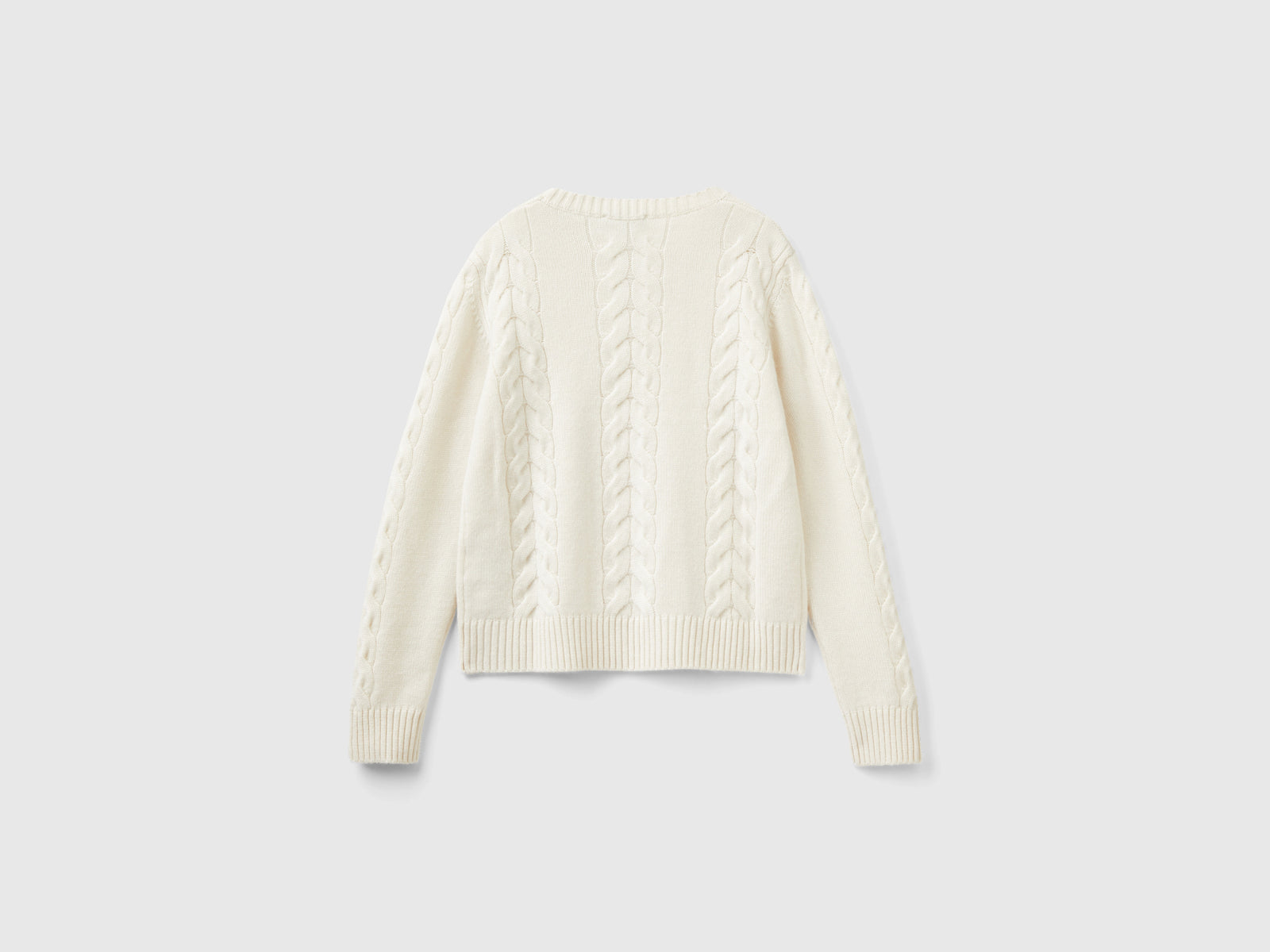Maglia a trecce in puro cashmere da donna bianco panna 2 | Benetton Outlet