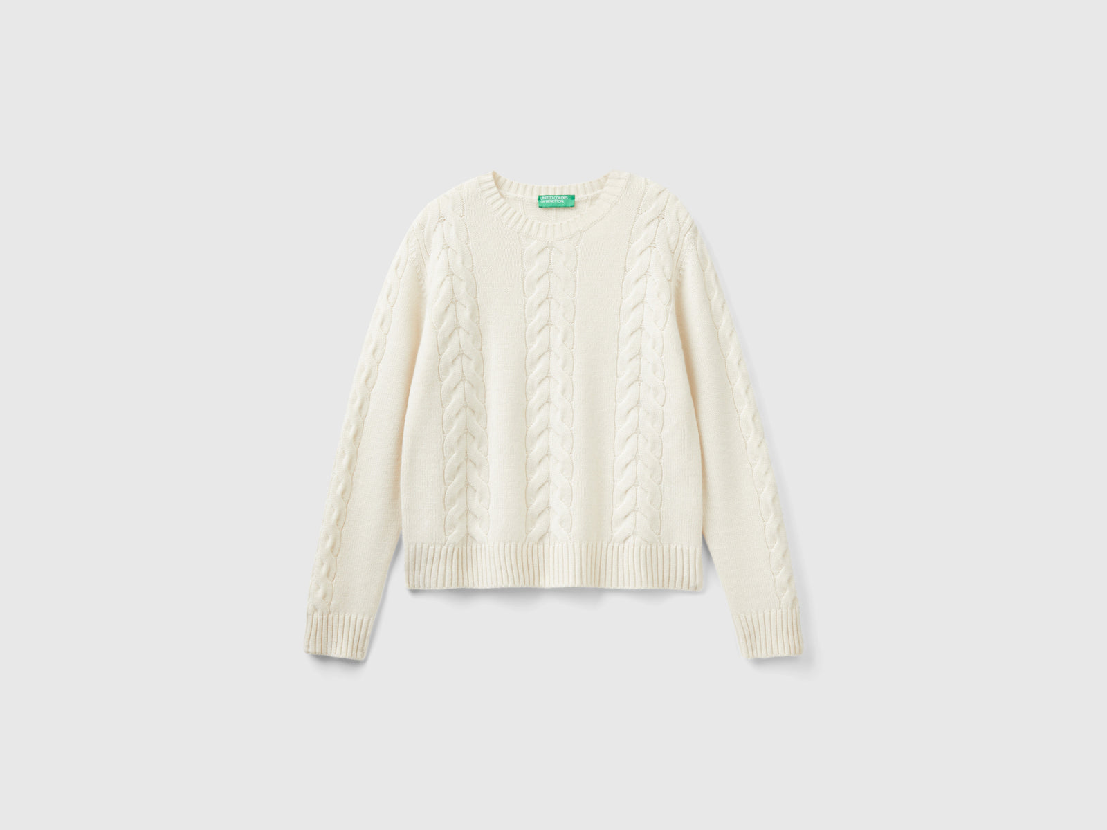 Maglia a trecce in puro cashmere da donna bianco panna | Benetton Outlet
