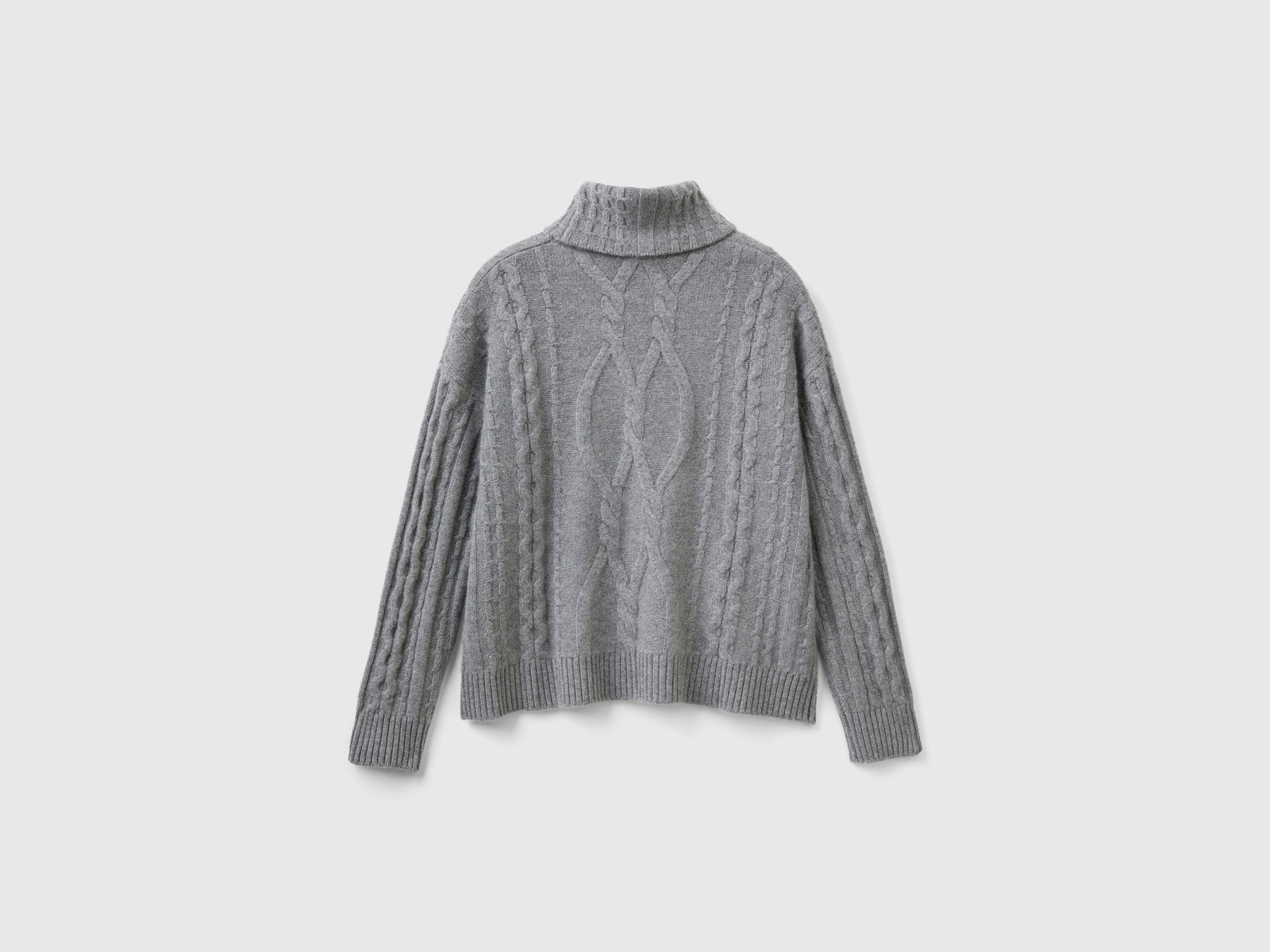 Dolcevita con trecce in puro cashmere da donna grigio scuro 2 | Benetton Outlet