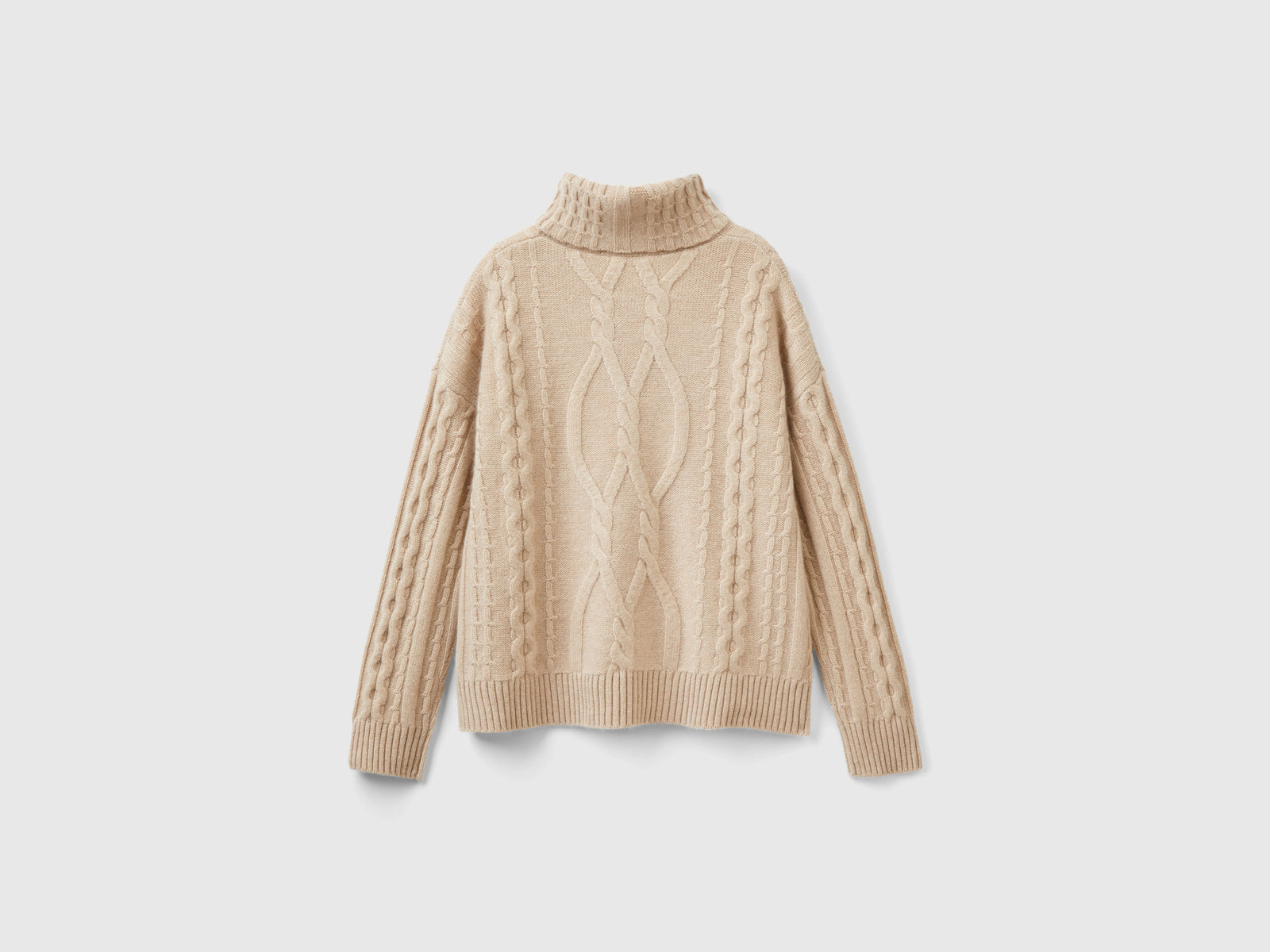 Dolcevita con trecce in puro cashmere da donna beige 2 | Benetton Outlet