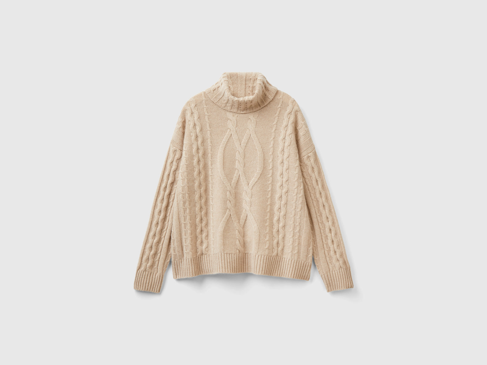 Dolcevita con trecce in puro cashmere da donna beige | Benetton Outlet