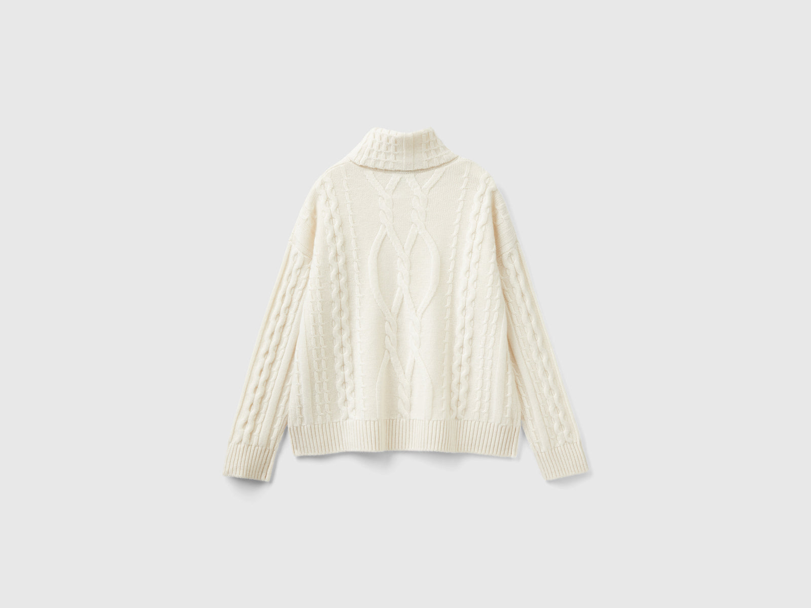 Dolcevita con trecce in puro cashmere da donna bianco panna 2 | Benetton Outlet