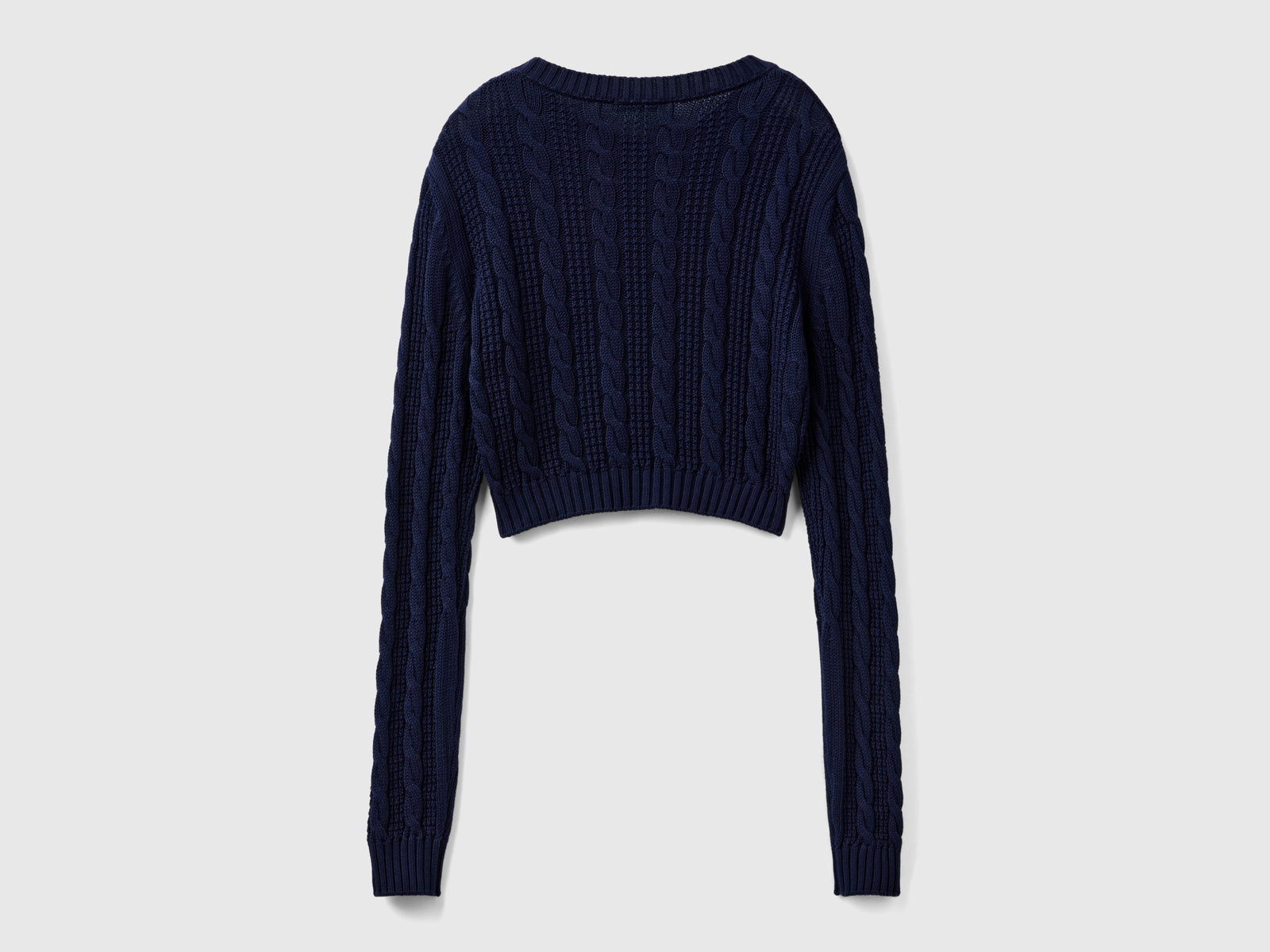 Cropped cable knit sweater da donna blu scuro 2 | Benetton Outlet