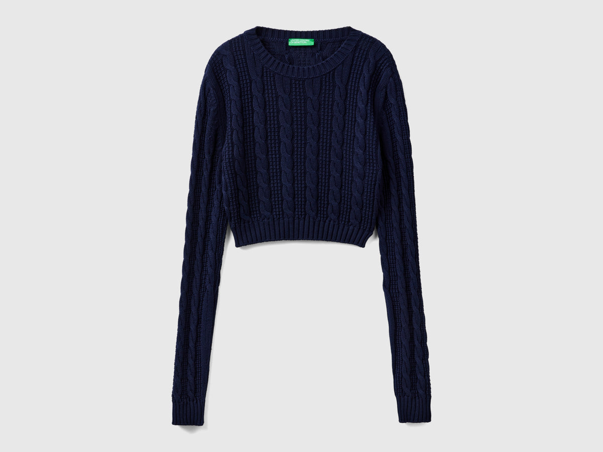 Cropped cable knit sweater