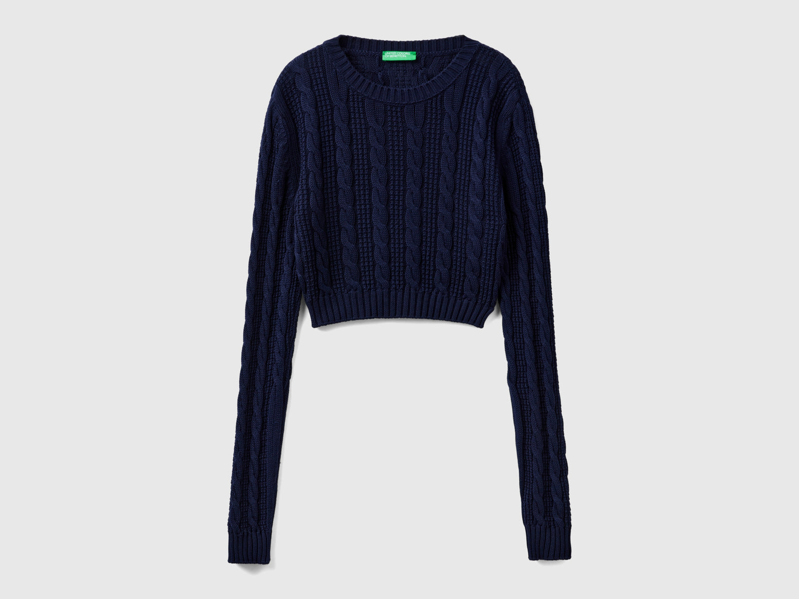 Cropped cable knit sweater da donna blu scuro | Benetton Outlet