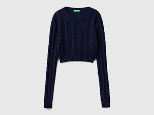 Cropped cable knit sweater