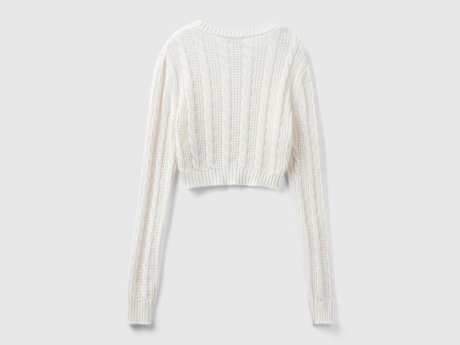 Cropped cable knit sweater da donna bianco panna 2 | Benetton Outlet