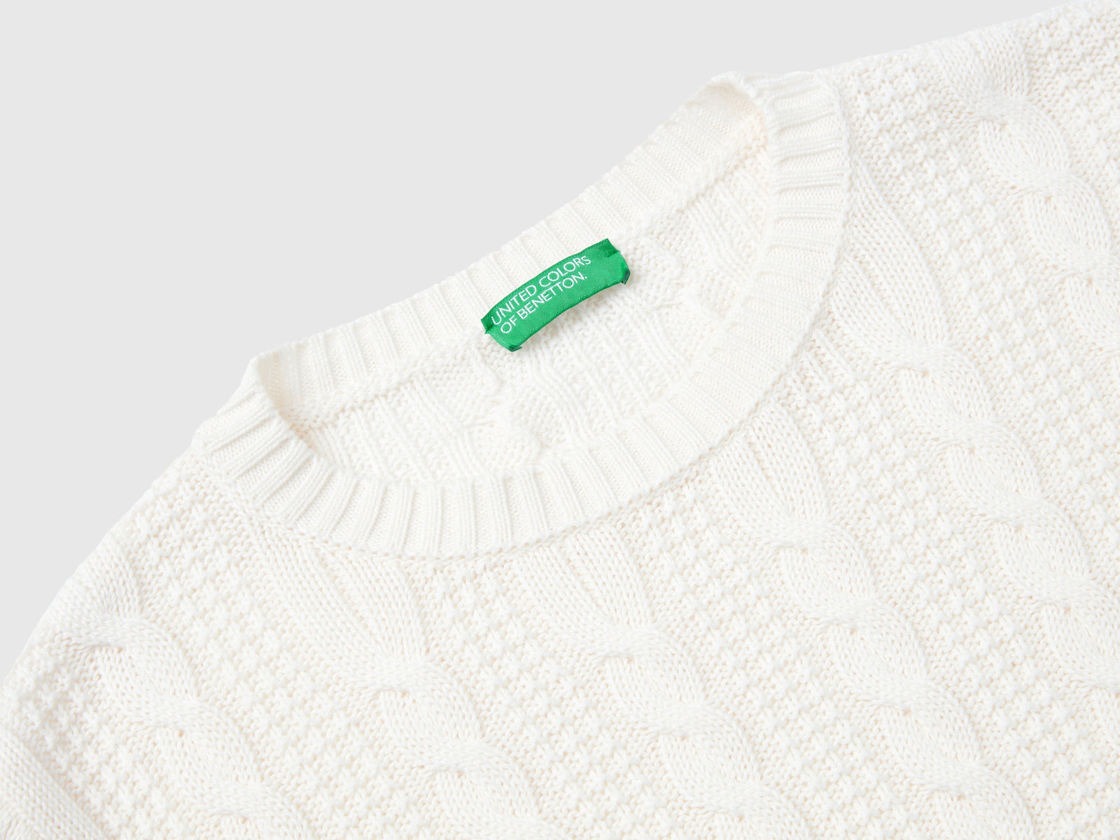 Cropped cable knit sweater da donna bianco panna 3 | Benetton Outlet