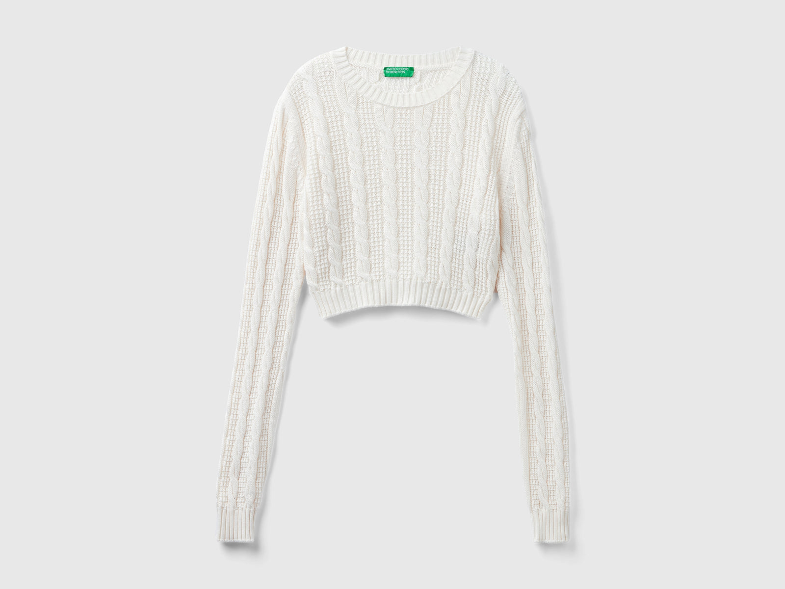 Cropped cable knit sweater da donna bianco panna | Benetton Outlet