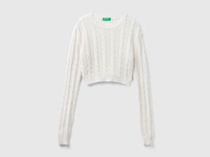 Cropped cable knit sweater