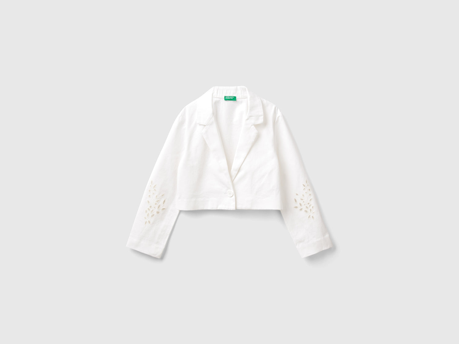 Blazer con manica ricamata da bambina bianco | Benetton Outlet