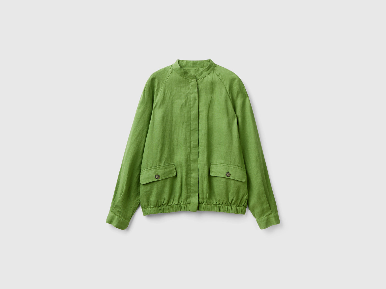 Bomber in puro lino da donna verde militare | Benetton Outlet