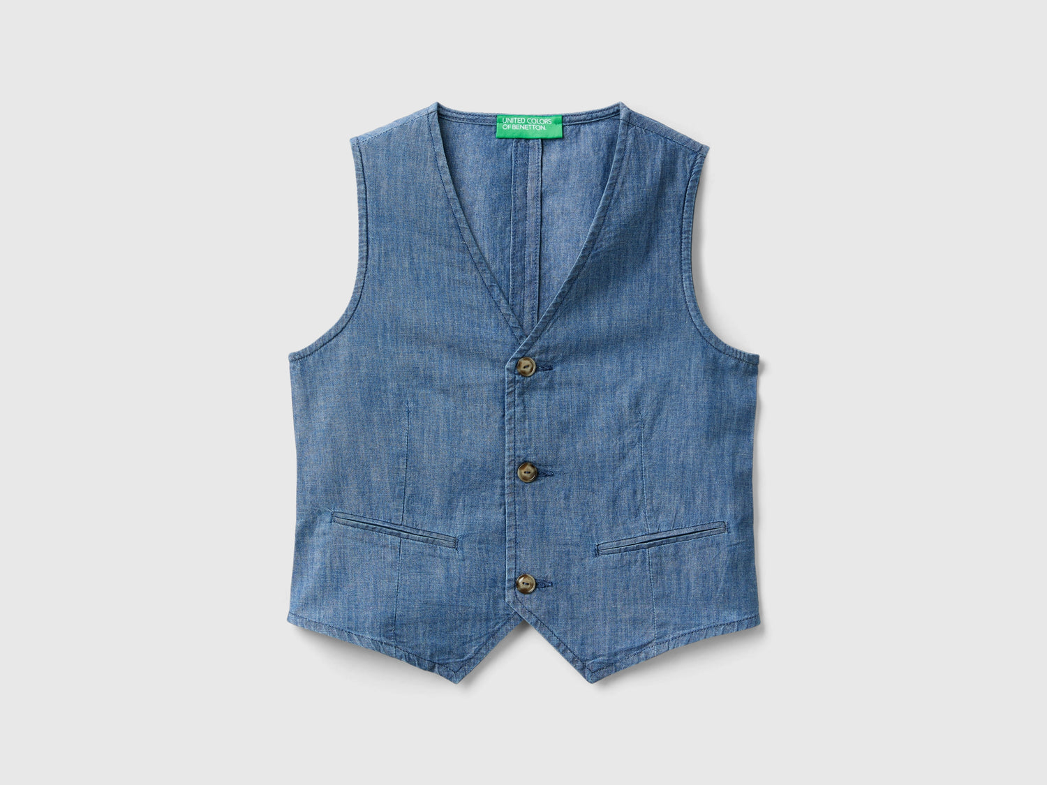 Gilet in chambray da bambino blu | Benetton Outlet
