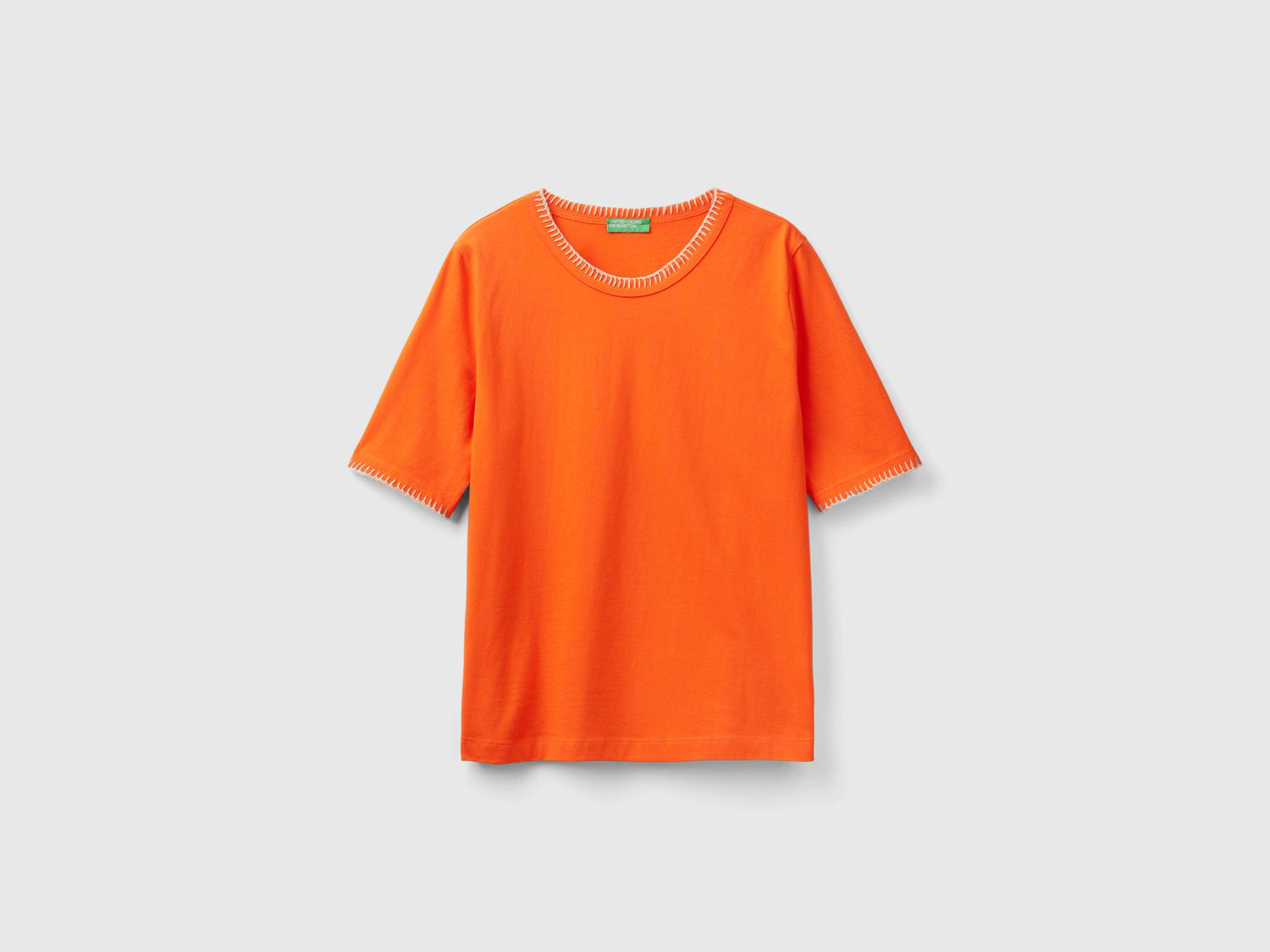 Maglietta girocollo in cotone da donna arancione | Benetton Outlet