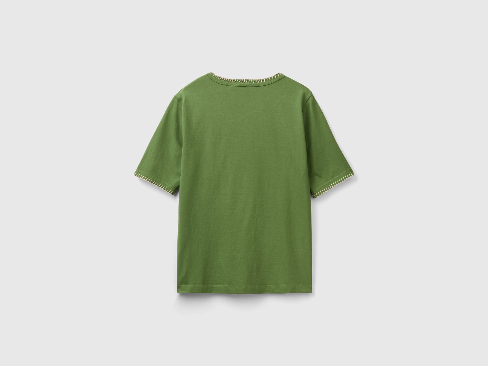 Maglietta girocollo in cotone da donna verde militare 2 | Benetton Outlet