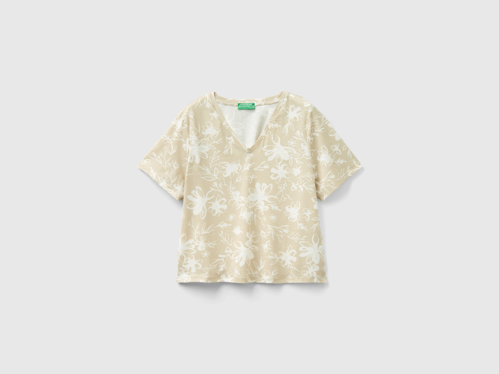 Patterned T-shirt in long-staple cotton da donna beige | Benetton Outlet