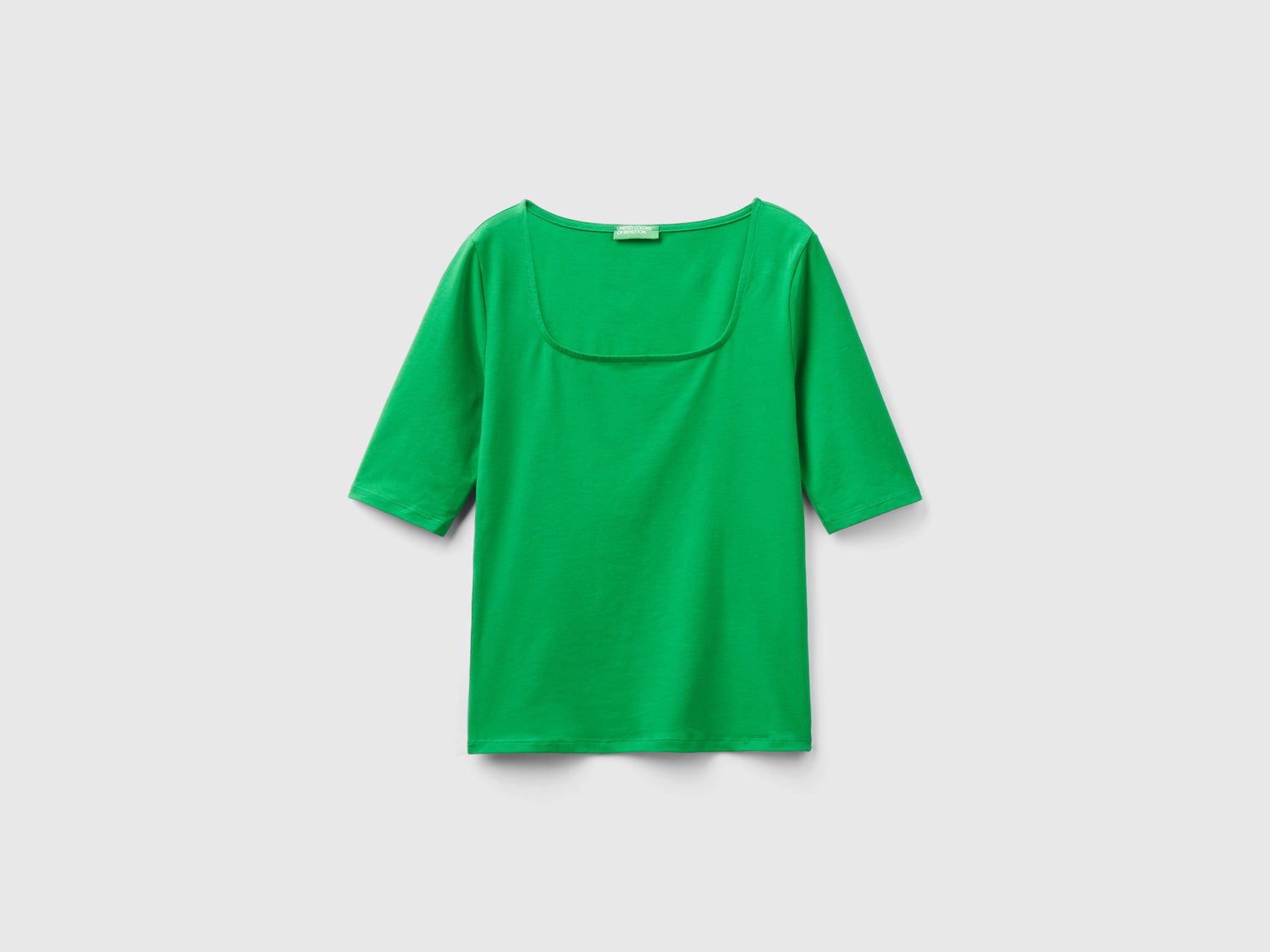 T-shirt aderente in cotone stretch da donna verde | Benetton Outlet