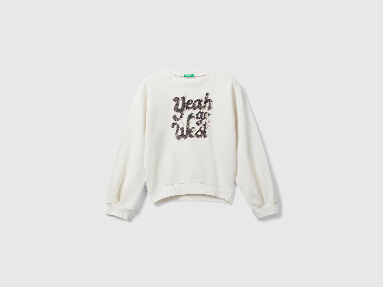 Felpa con paillettes reversibili da bambina bianco panna 2 | Benetton Outlet