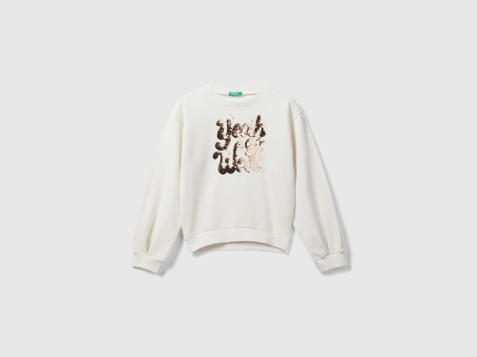 Felpa con paillettes reversibili da bambina bianco panna | Benetton Outlet