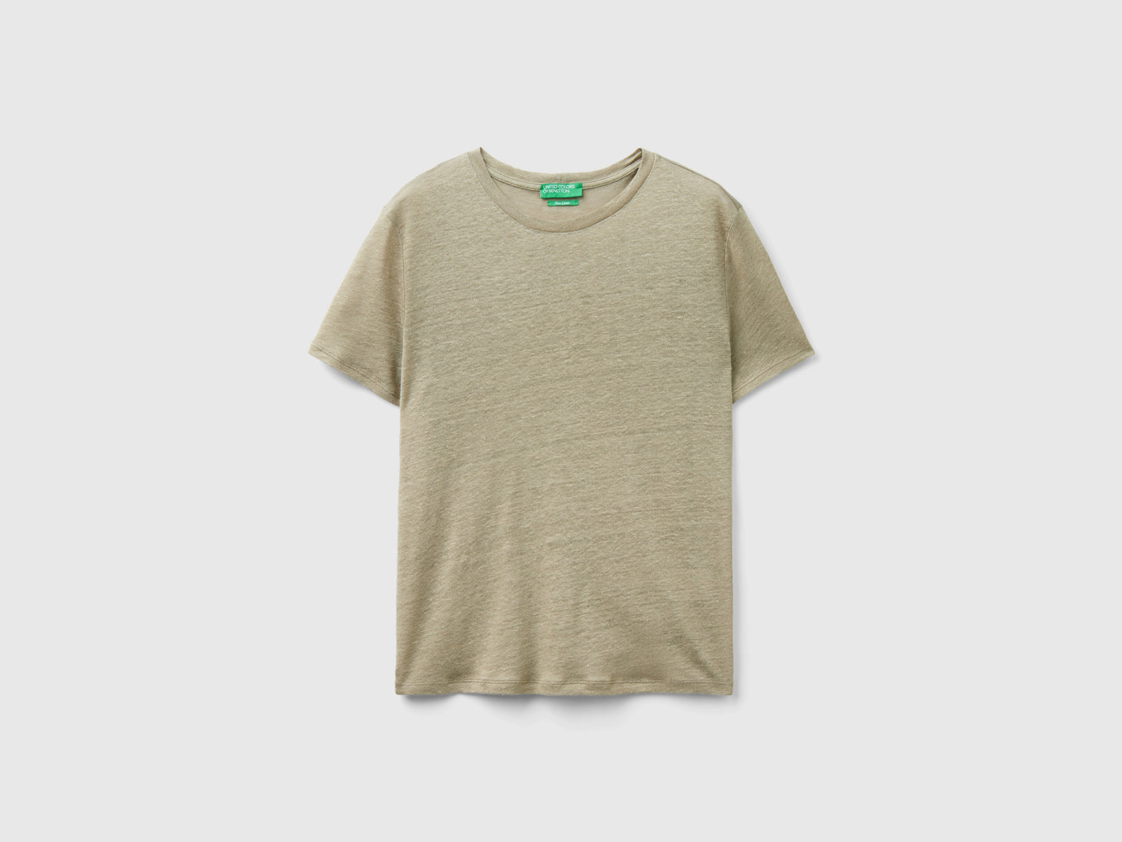 Pure linen crew neck t-shirt da donna verde chiaro | Benetton Outlet