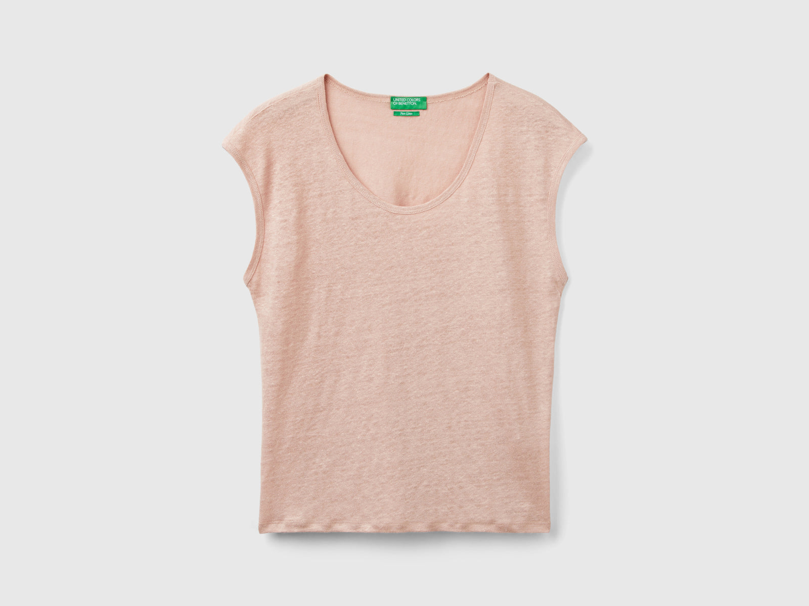 Pure linen wide neck T-shirt da donna rosa tenue | Benetton Outlet