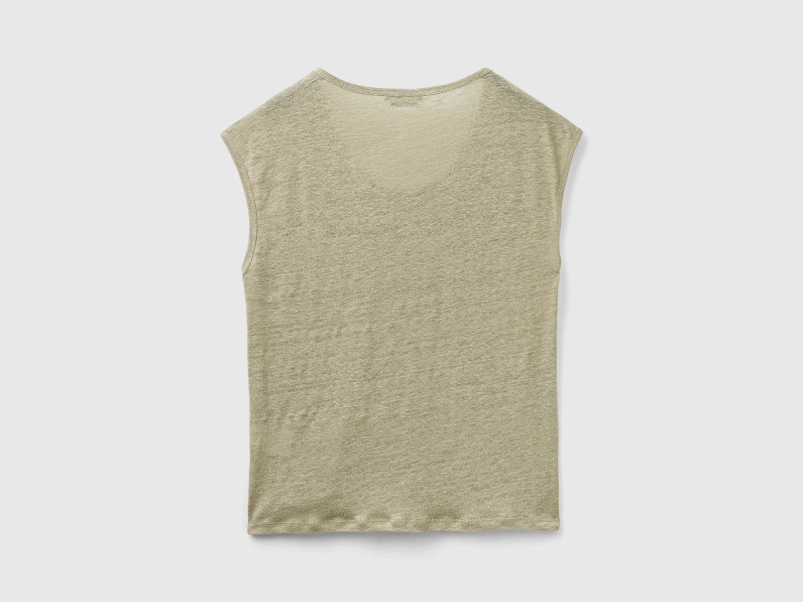 Pure linen wide neck T-shirt da donna verde chiaro 2 | Benetton Outlet