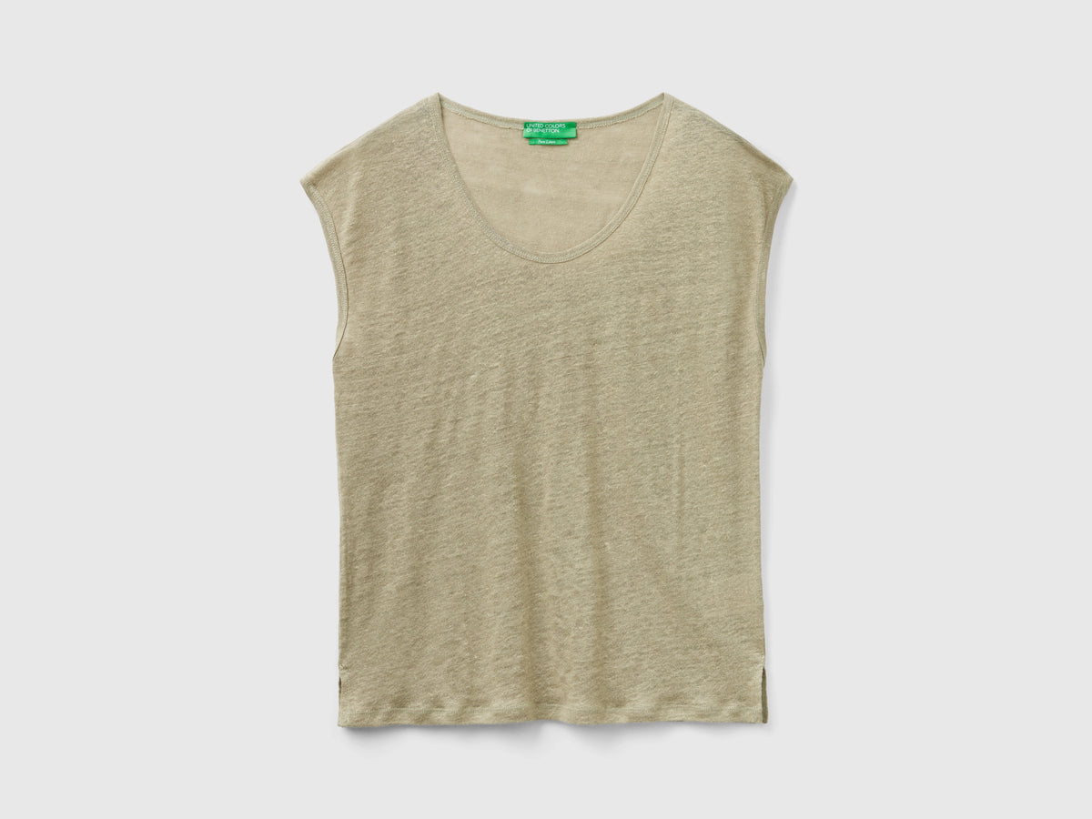 Pure linen wide neck T-shirt