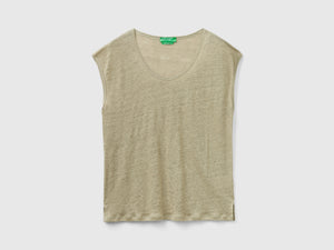 Pure linen wide neck T-shirt