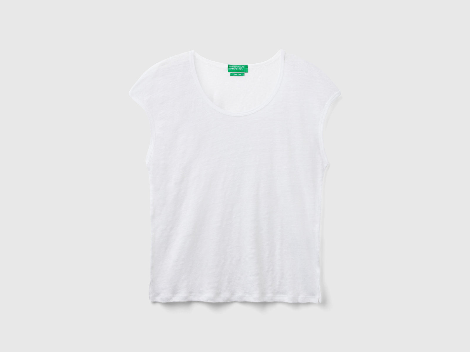 Pure linen wide neck T-shirt da donna bianco | Benetton Outlet