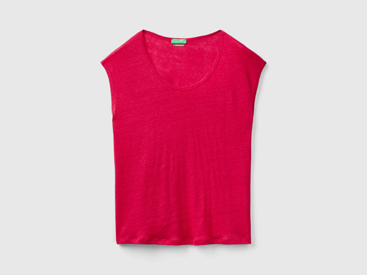 Pure linen wide neck T-shirt