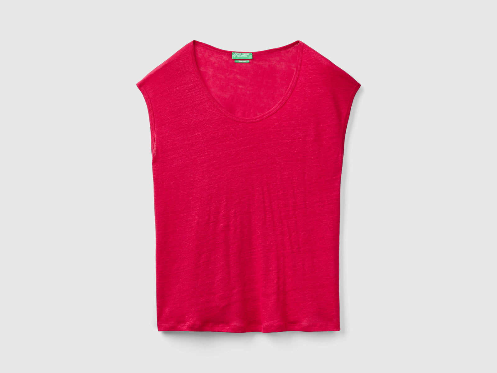 Pure linen wide neck T-shirt da donna ciclamino | Benetton Outlet