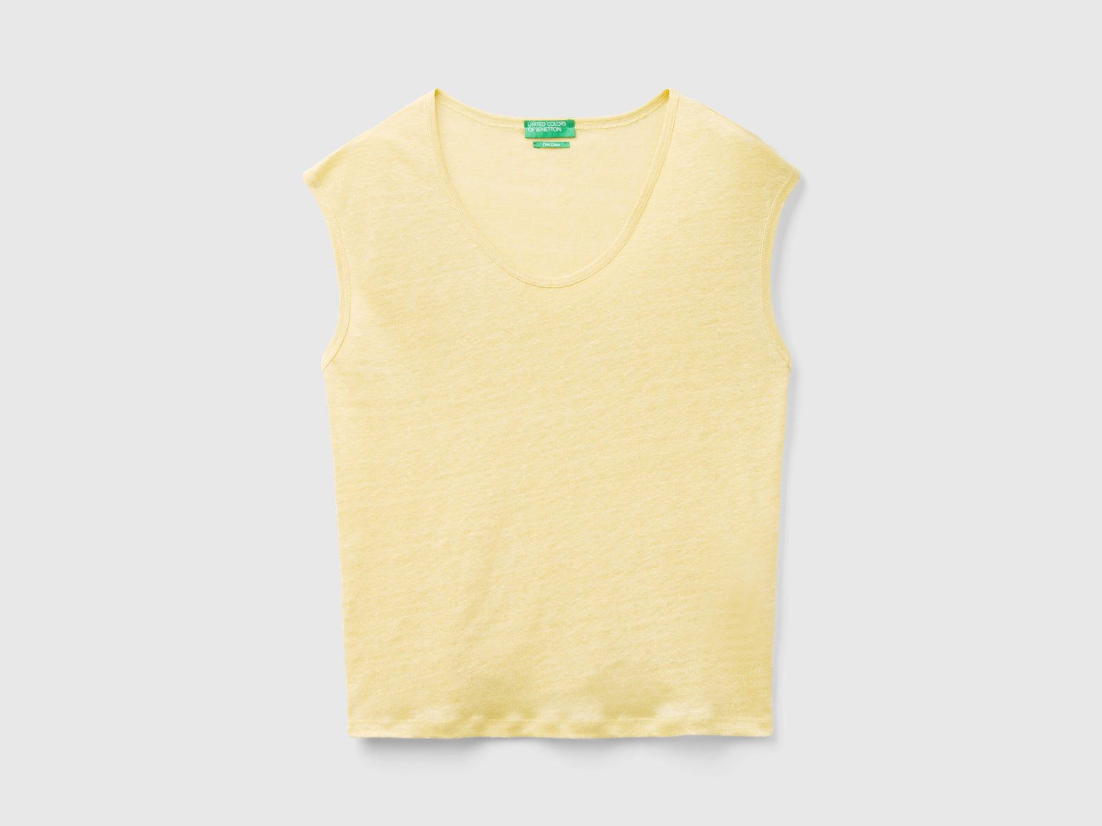 Pure linen wide neck T-shirt da donna giallo | Benetton Outlet