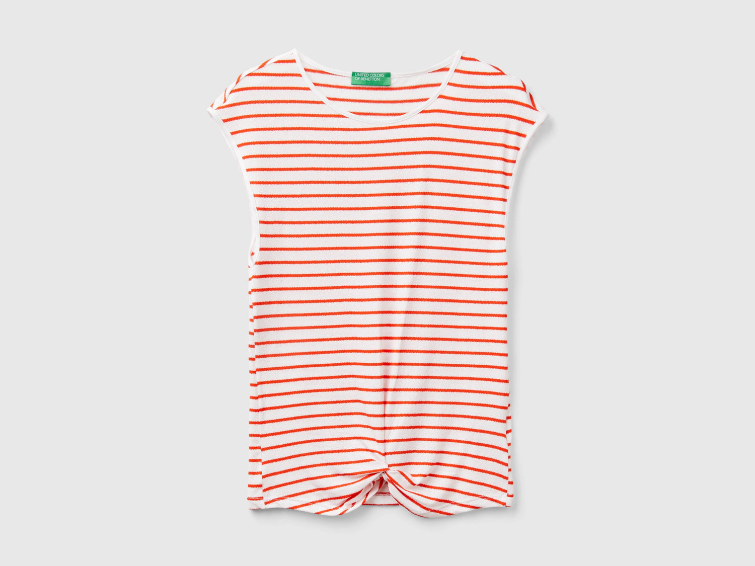 T-shirt a righe con nodo da donna rosso corallo | Benetton Outlet
