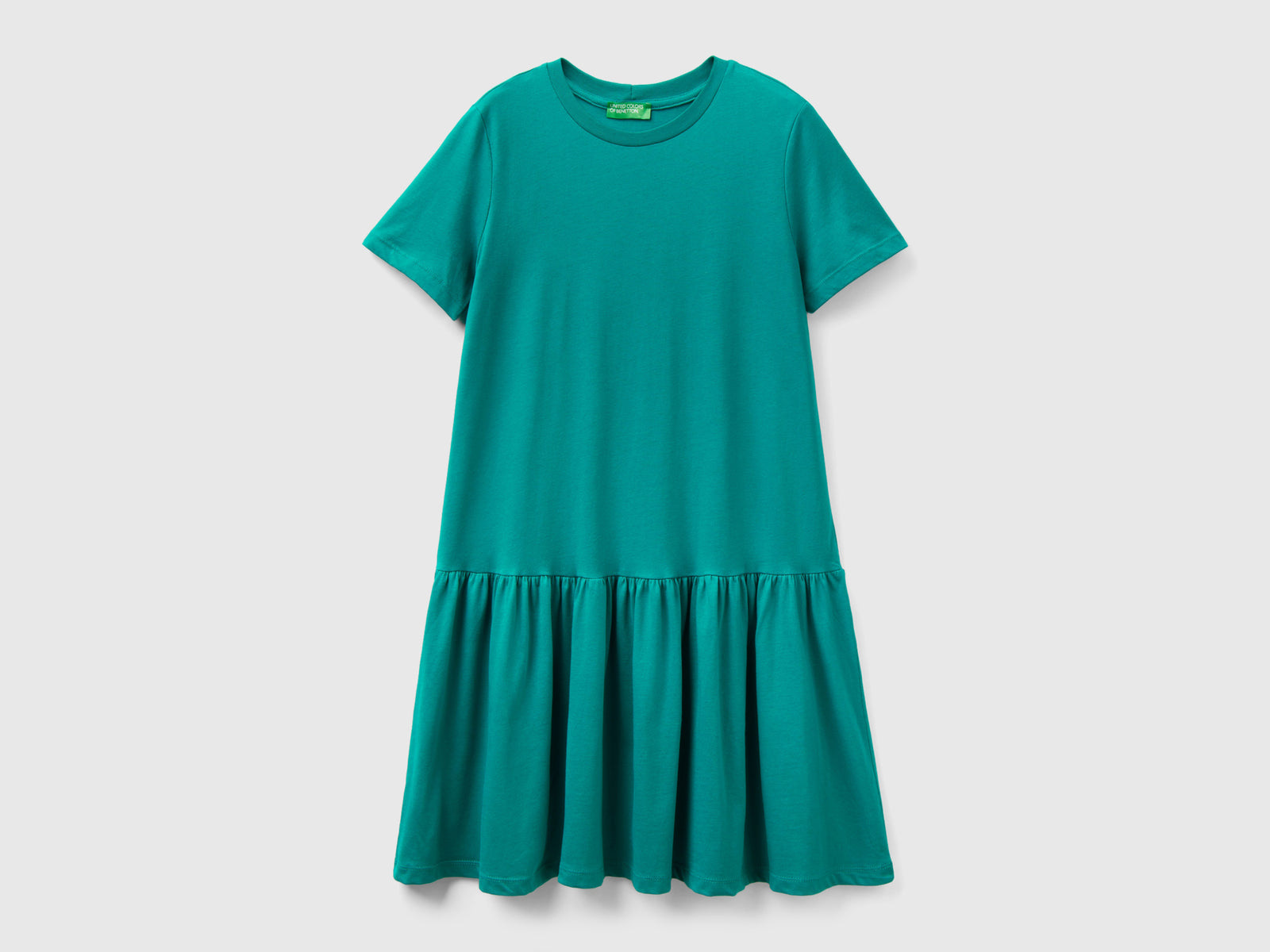 Abito corto in cotone a fibra lunga da donna verde ottanio | Benetton Outlet