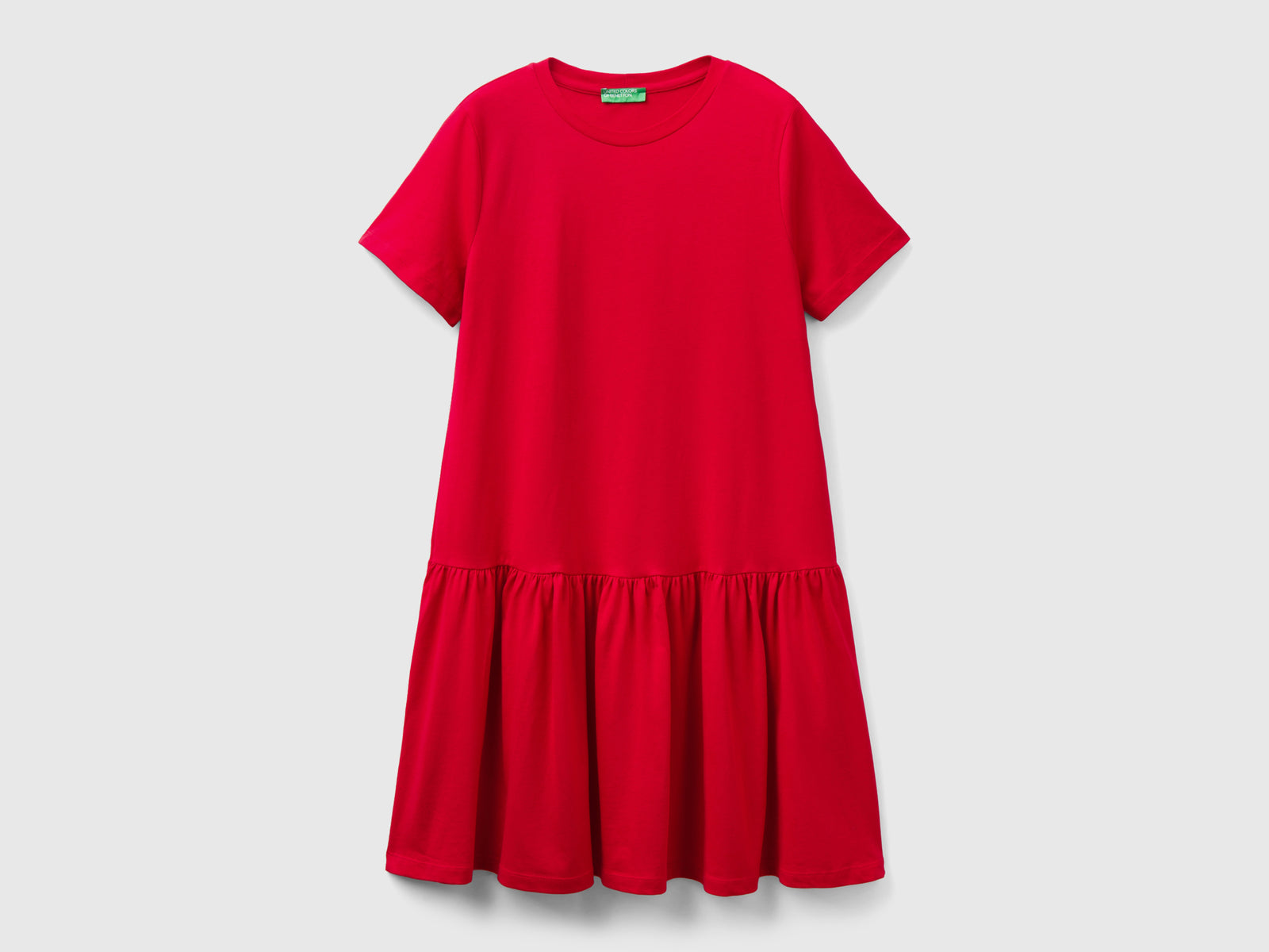 Abito corto in cotone a fibra lunga da donna rosso | Benetton Outlet