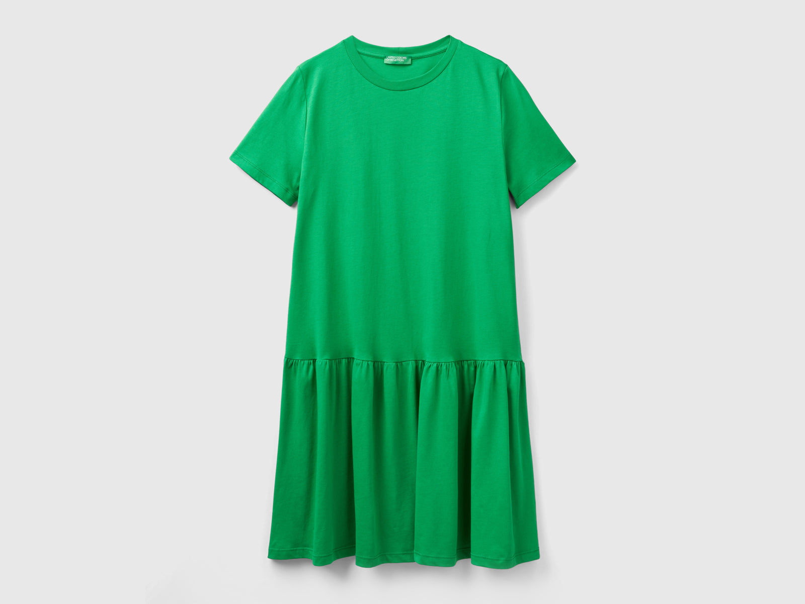 Abito corto in cotone a fibra lunga da donna verde | Benetton Outlet