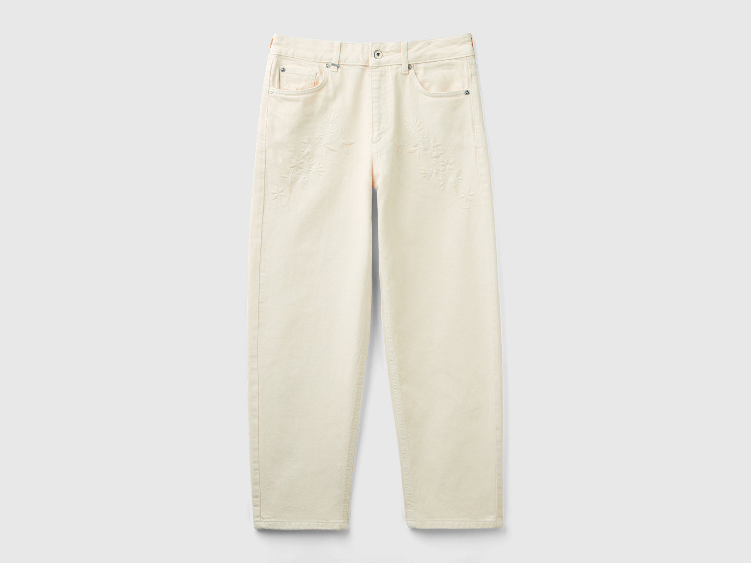 Pantaloni carrot fit con ricamo floreale da donna bianco panna | Benetton Outlet