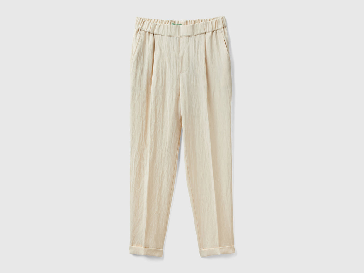 Pantaloni con risvolto in misto viscosa