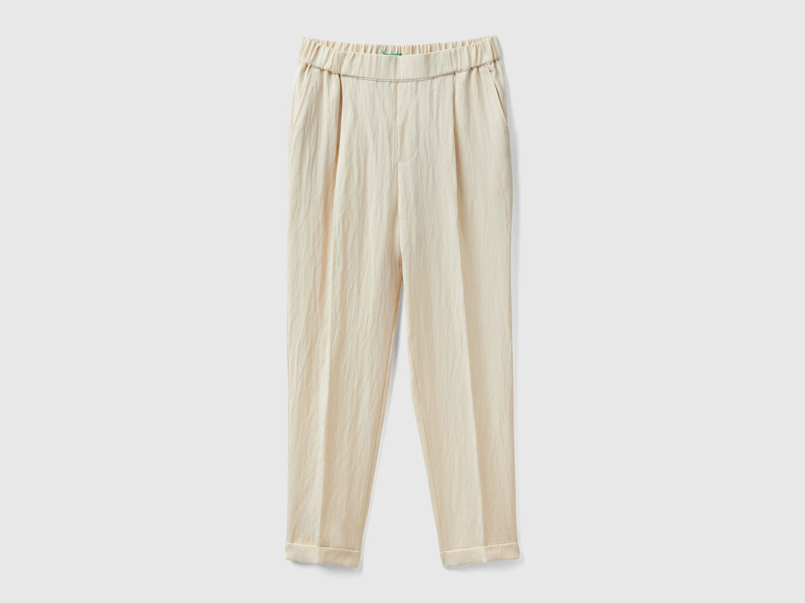 Pantaloni con risvolto in misto viscosa da donna beige | Benetton Outlet