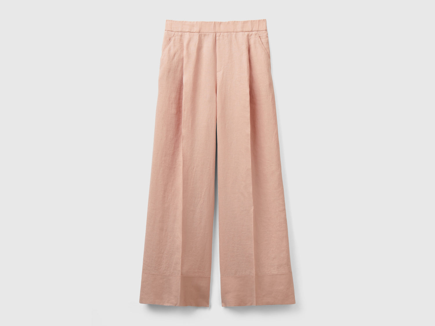 Pantaloni palazzo in 100% lino da donna rosa tenue | Benetton Outlet