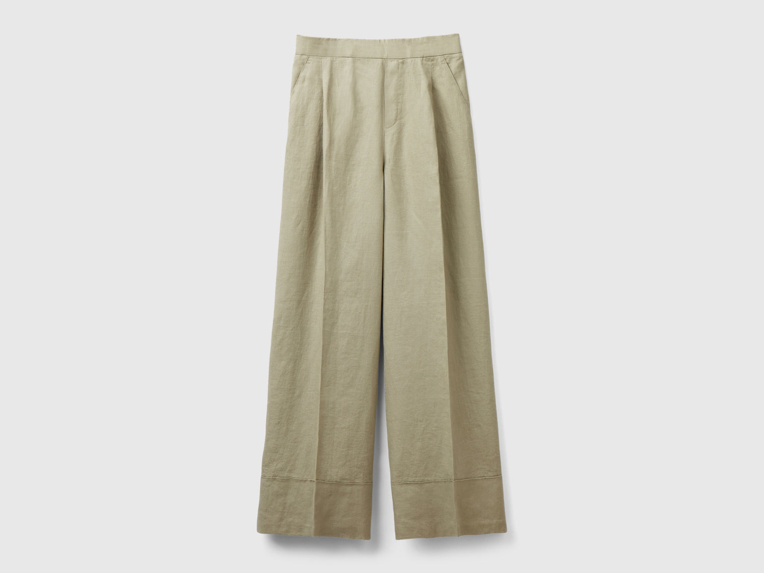 Pantaloni palazzo in 100% lino da donna verde chiaro | Benetton Outlet