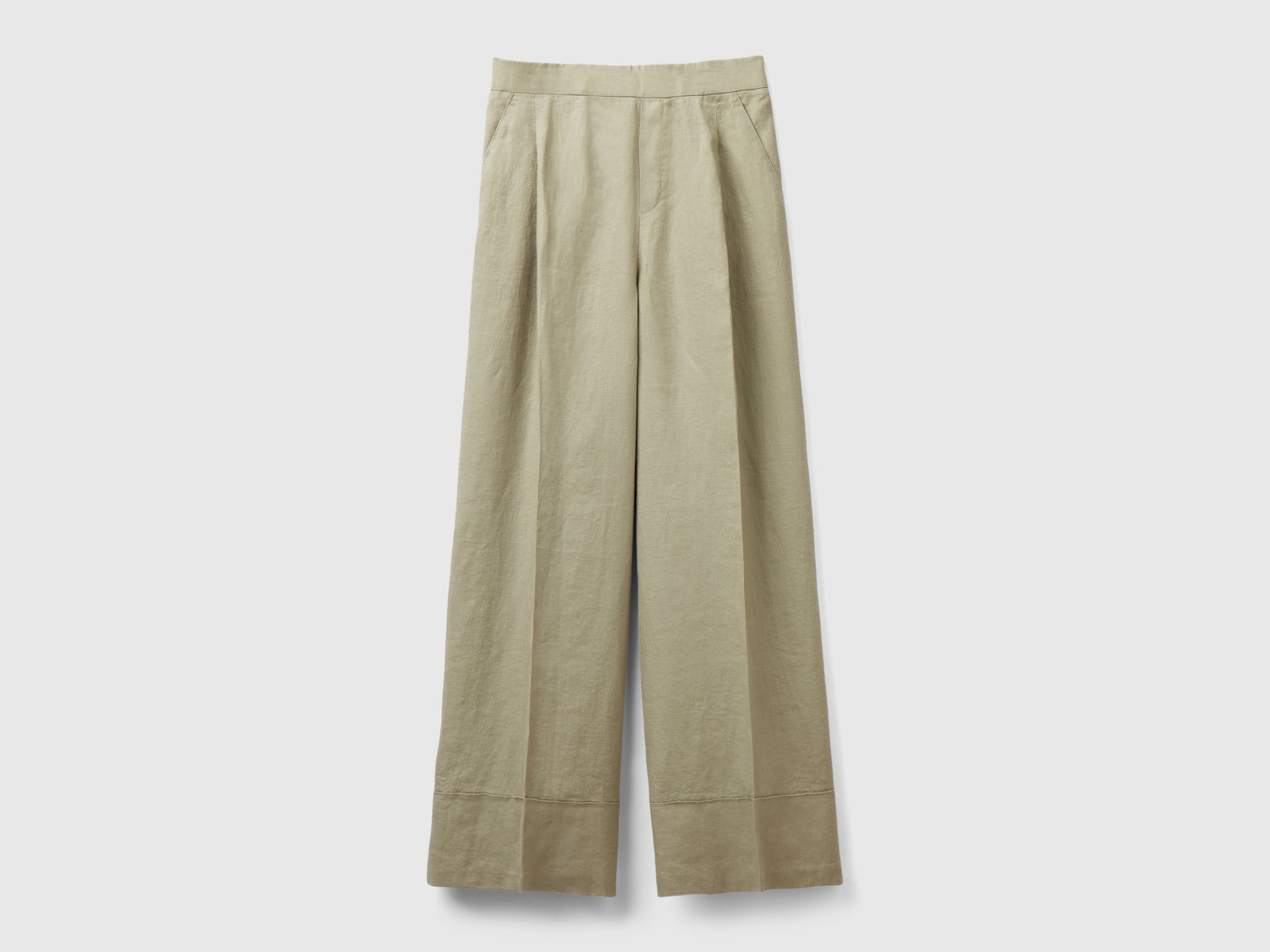 Pantaloni palazzo in 100% lino da donna verde chiaro | Benetton Outlet