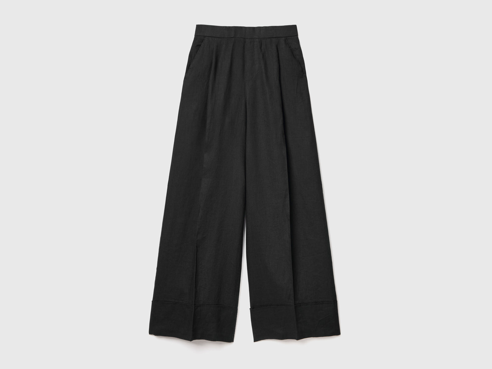 100% linen palazzo pants da donna nero | Benetton Outlet