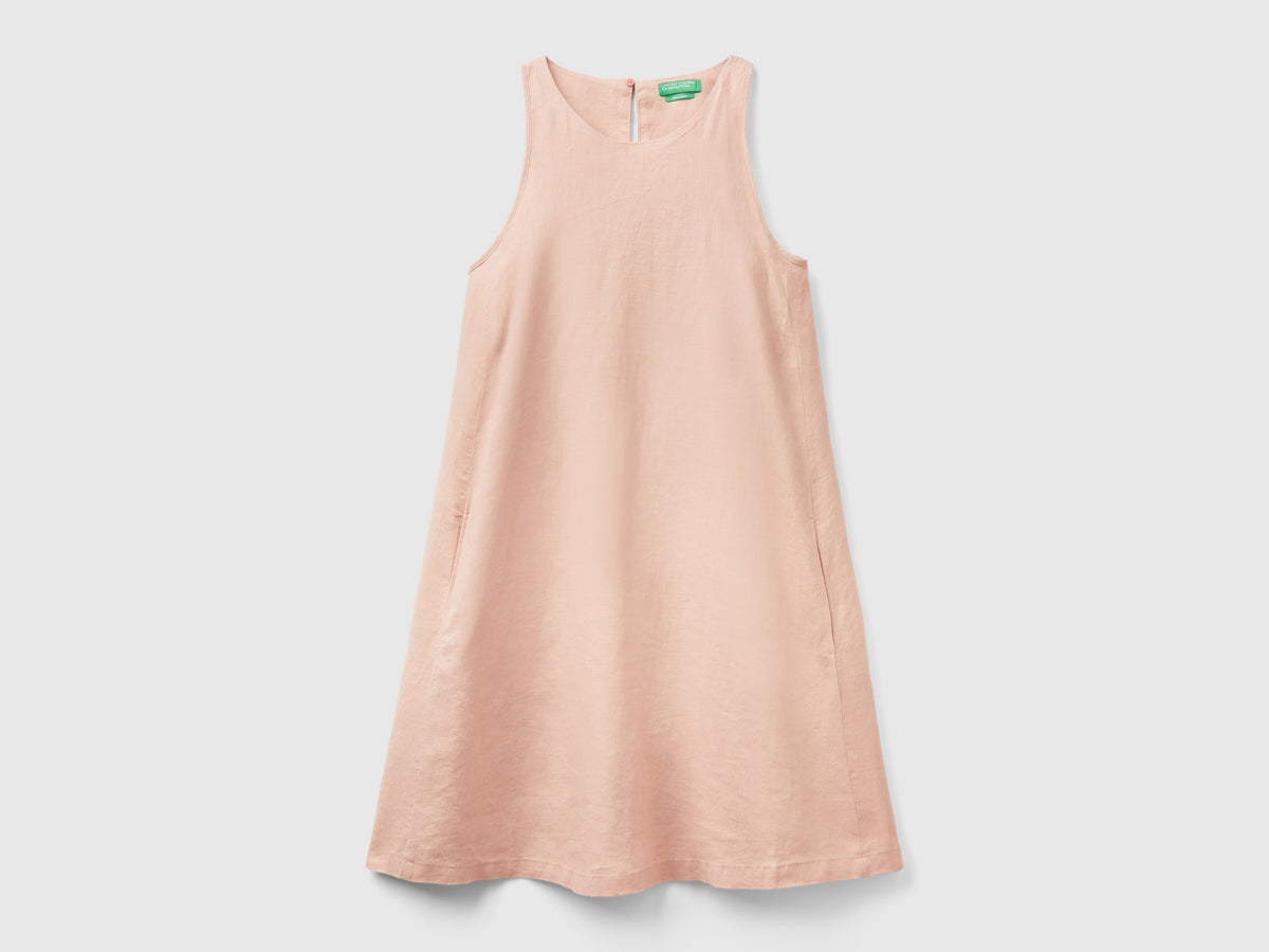 Vestito smanicato in puro lino