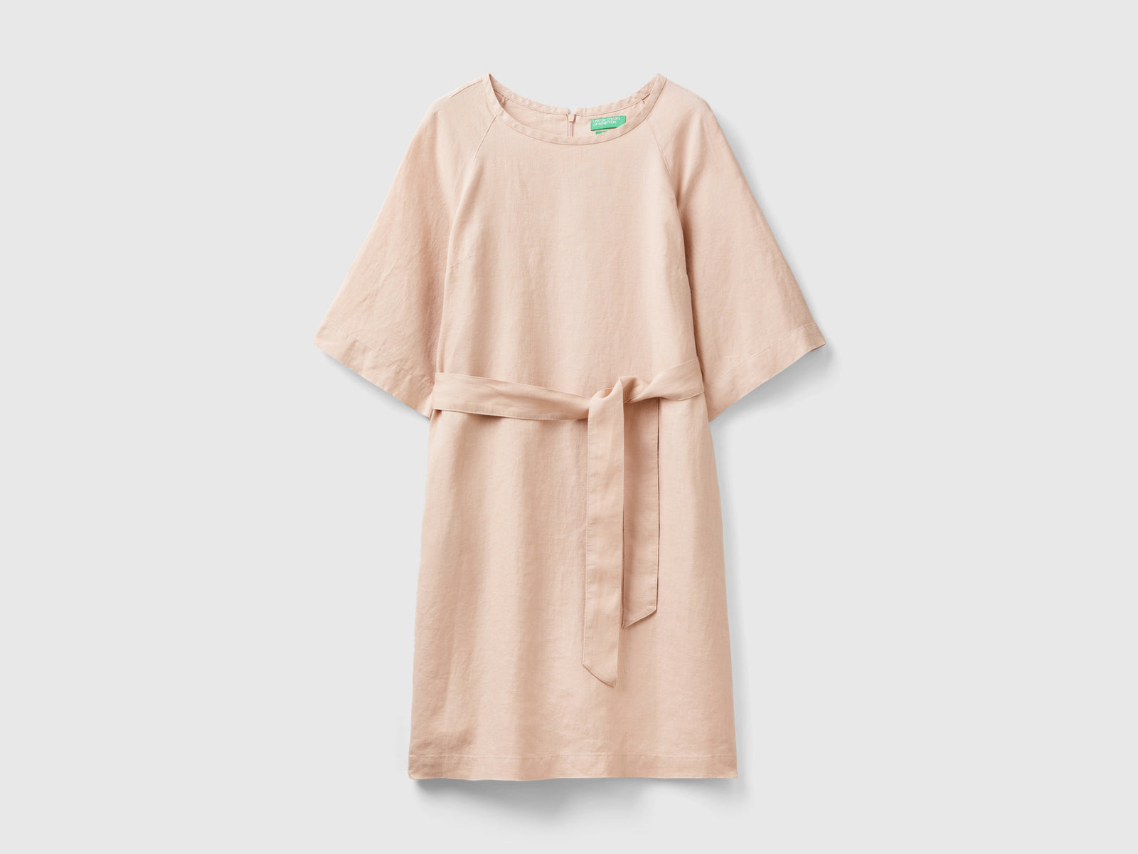 Abito corto in puro lino da donna rosa tenue | Benetton Outlet