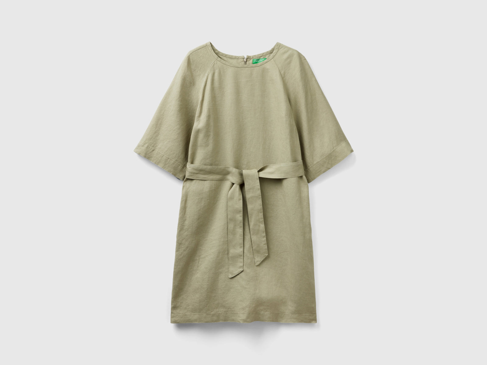 Abito corto in puro lino da donna verde chiaro | Benetton Outlet