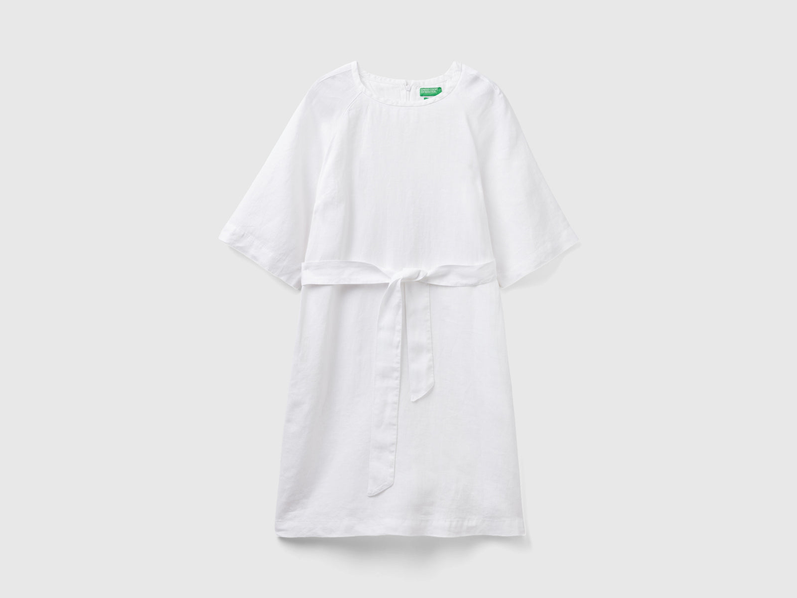 Abito corto in puro lino da donna bianco | Benetton Outlet