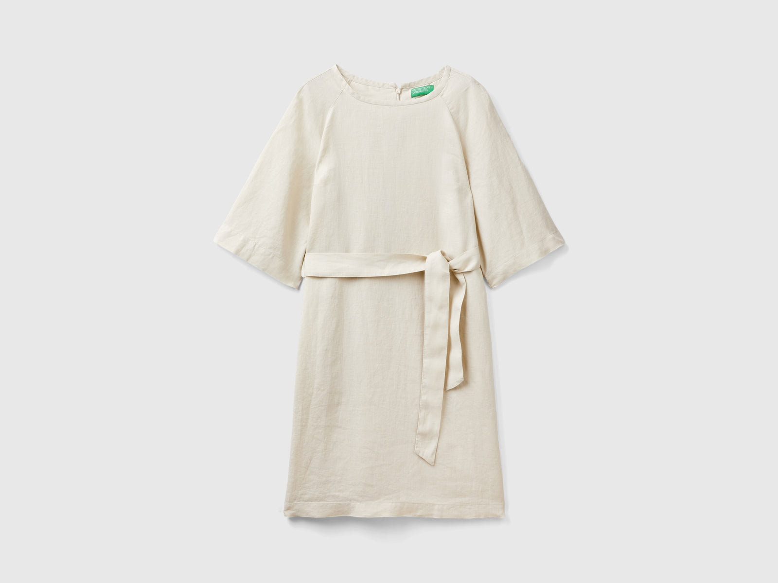 Abito corto in puro lino da donna beige | Benetton Outlet