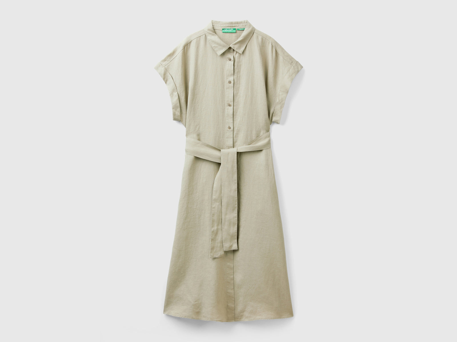 Chemisier midi in puro lino da donna verde chiaro | Benetton Outlet